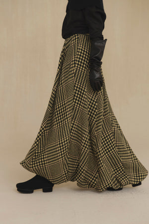 Pausa, virgin wool and linen plaid skirt