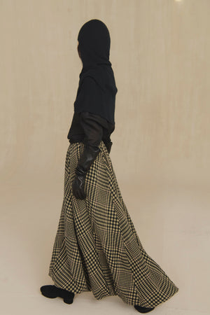 Pausa, virgin wool and linen plaid skirt
