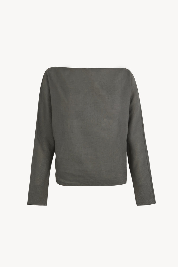 Pune, top de algodon y lino gris oscuro
