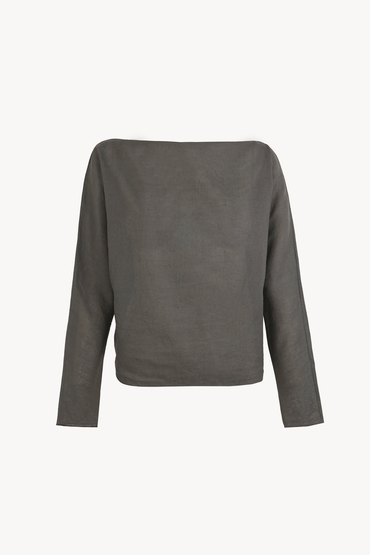 Pune, top de algodon y lino gris oscuro