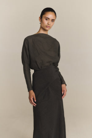 Pune, dark grey cotton and linen top