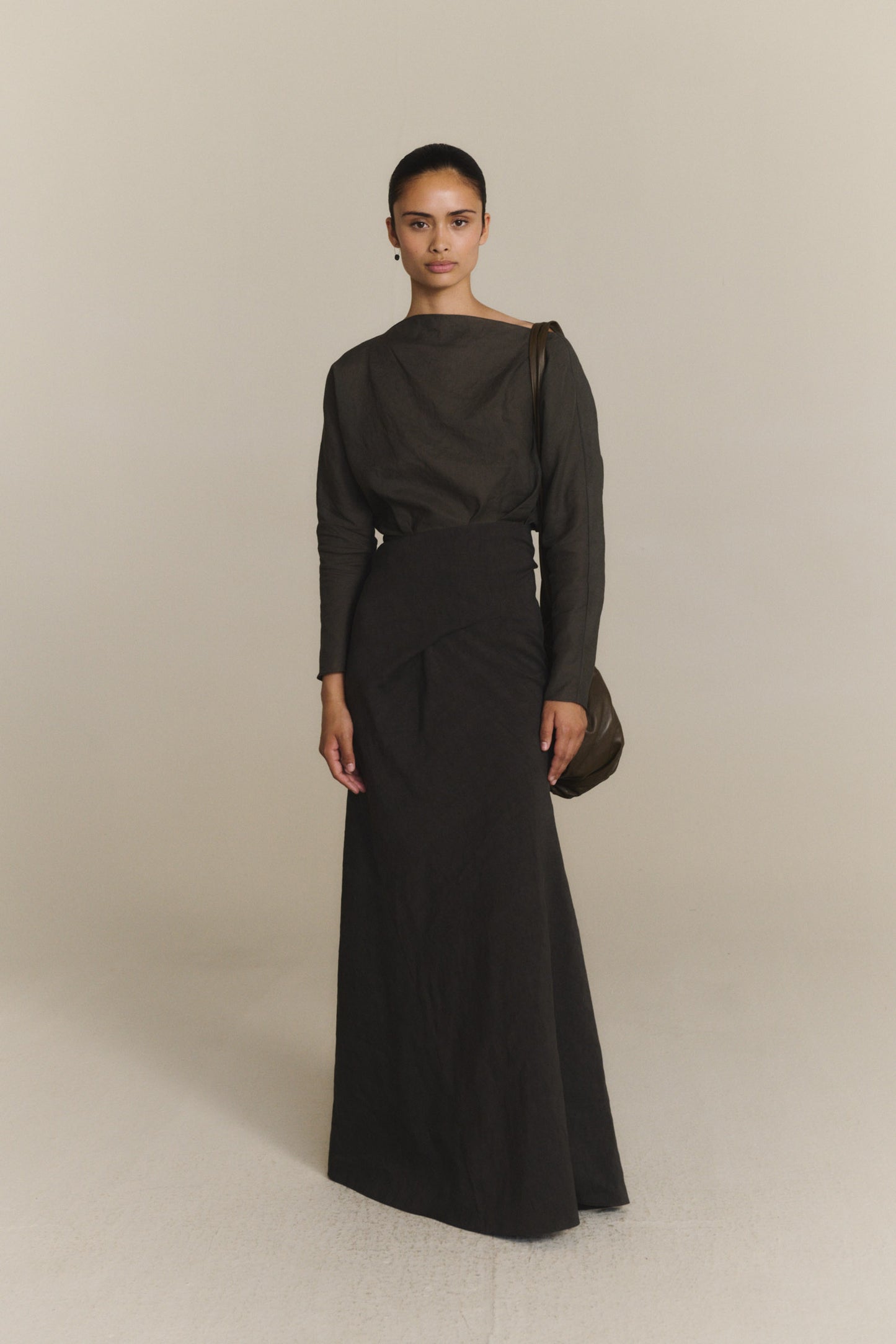 Pune, dark grey cotton and linen top