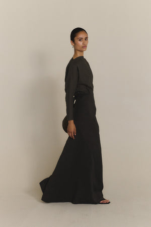 Odel, dark grey linen and cupro skirt
