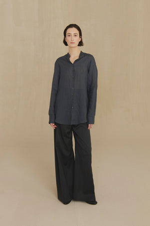 Destino, blue and grey jacquard striped wrap trousers