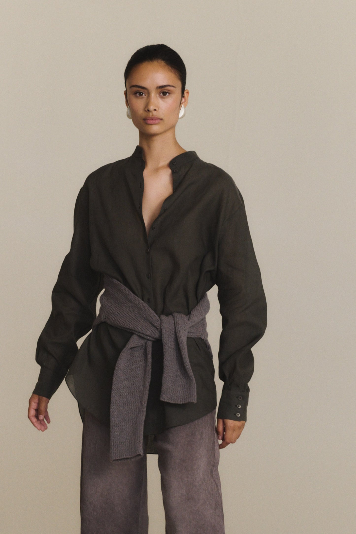 Sylva, cardigan de punto gris malva