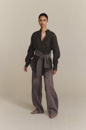 Raoul, camisa de algodon y lino gris oscuro