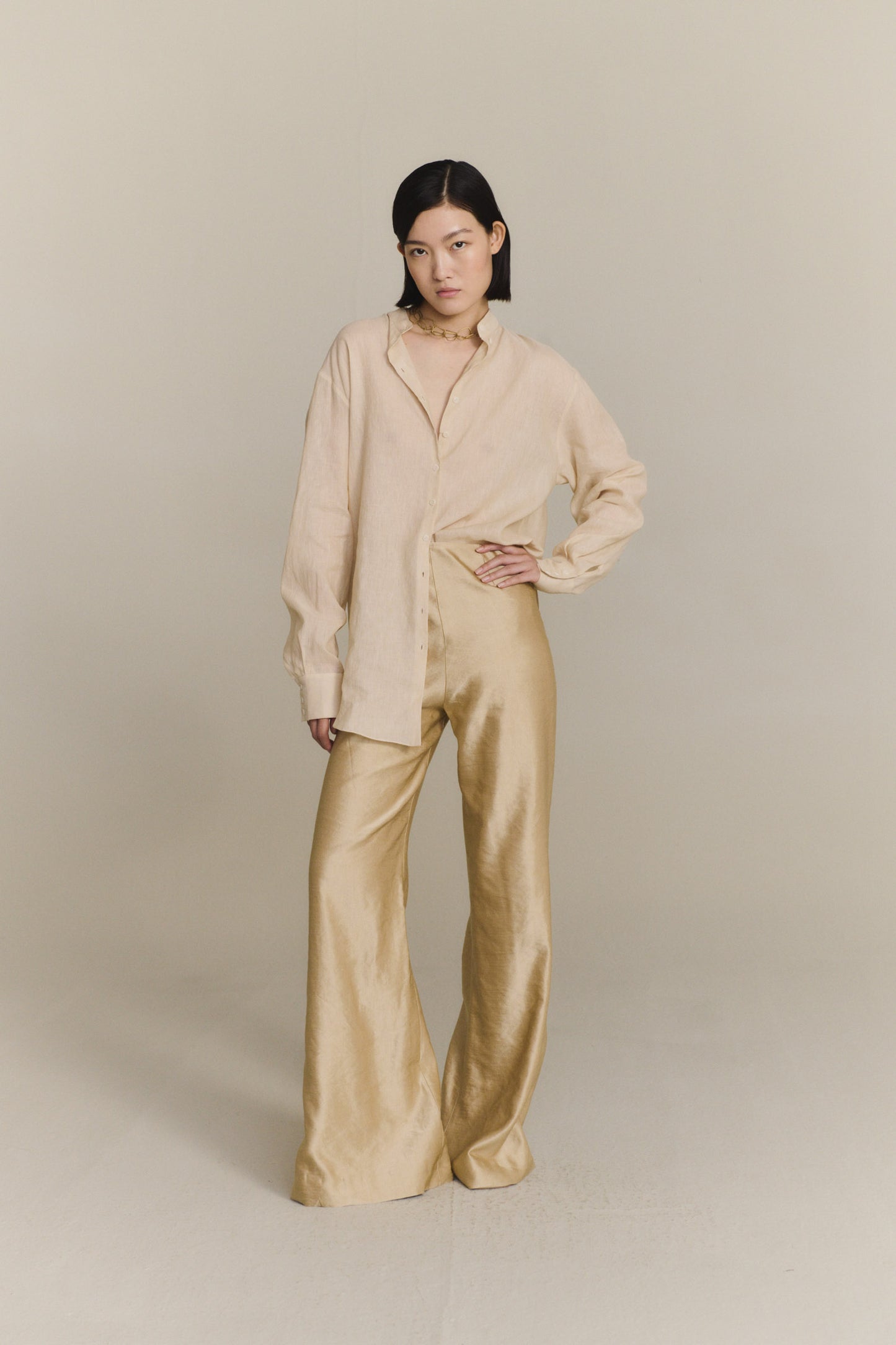 Inga, pantalon talle alto beige dorado