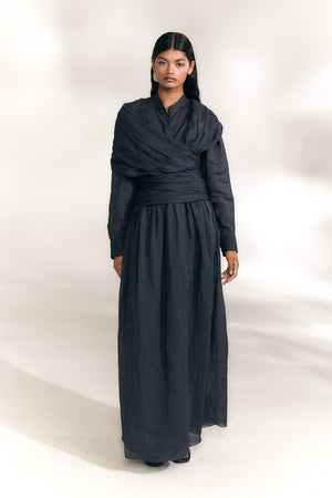 Mar, vestido cruzado de ramio azul marino