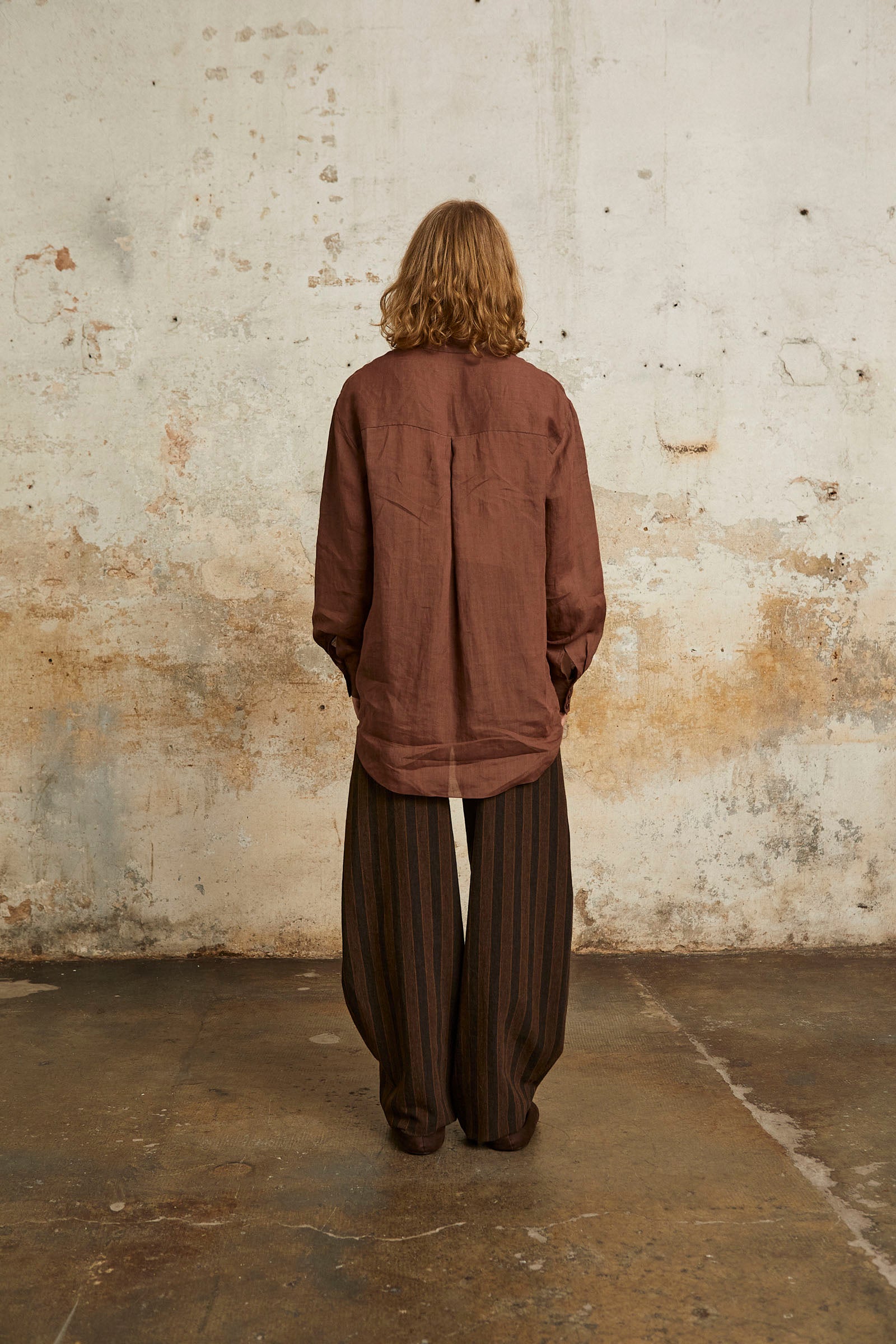 Cortana - Marcel, brown striped pants in linen and wool