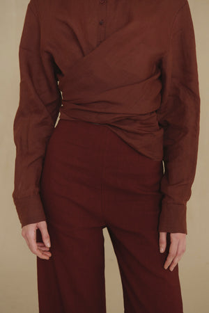 Margot, pantalon de lino y lana virgen rojo tostado
