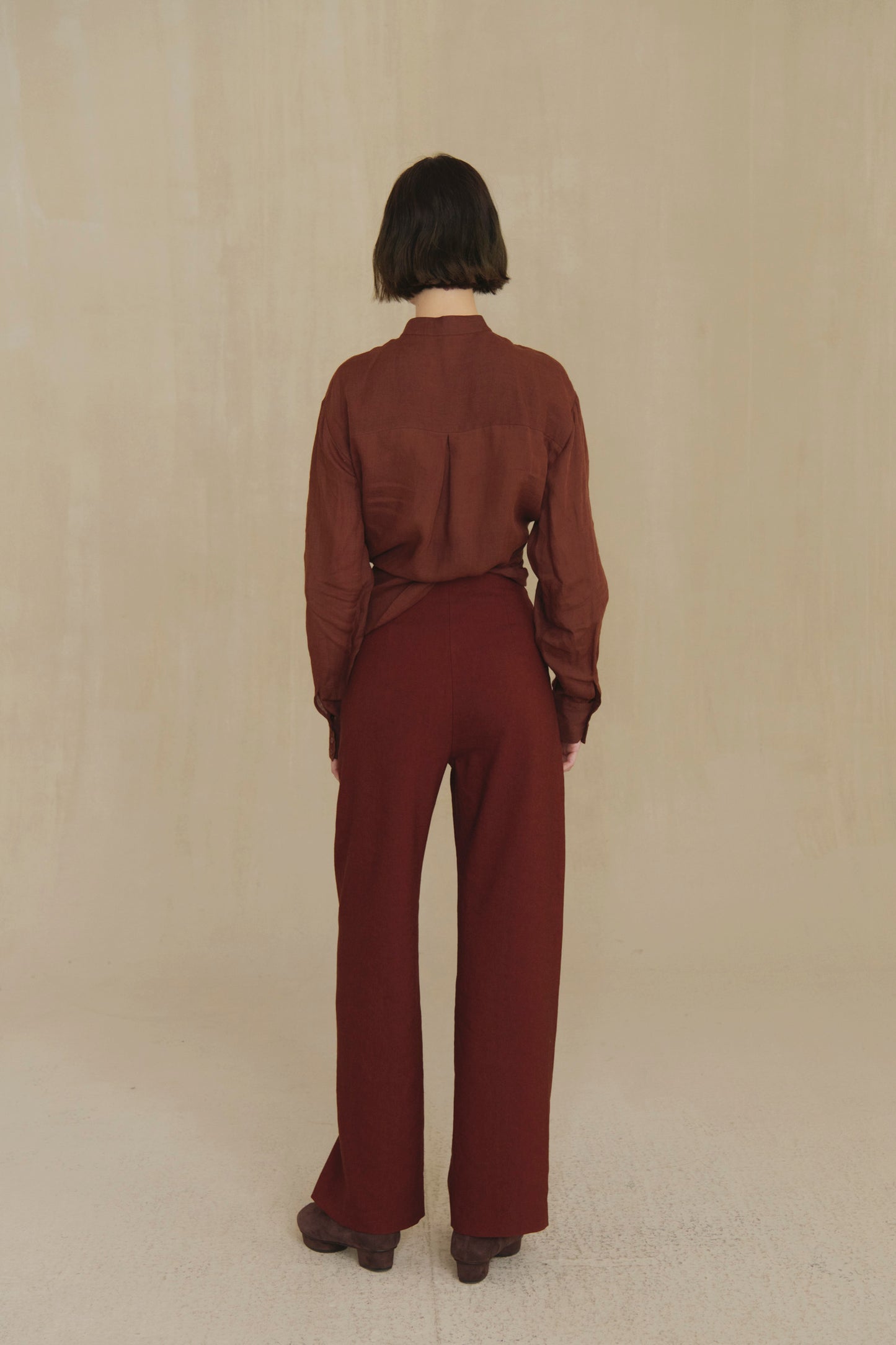 Margot, pantalon de lino y lana virgen rojo tostado