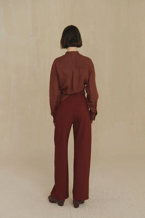 Margot, pantalon de lino y lana virgen rojo tostado