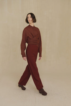 Margot, pantalon de lino y lana virgen rojo tostado