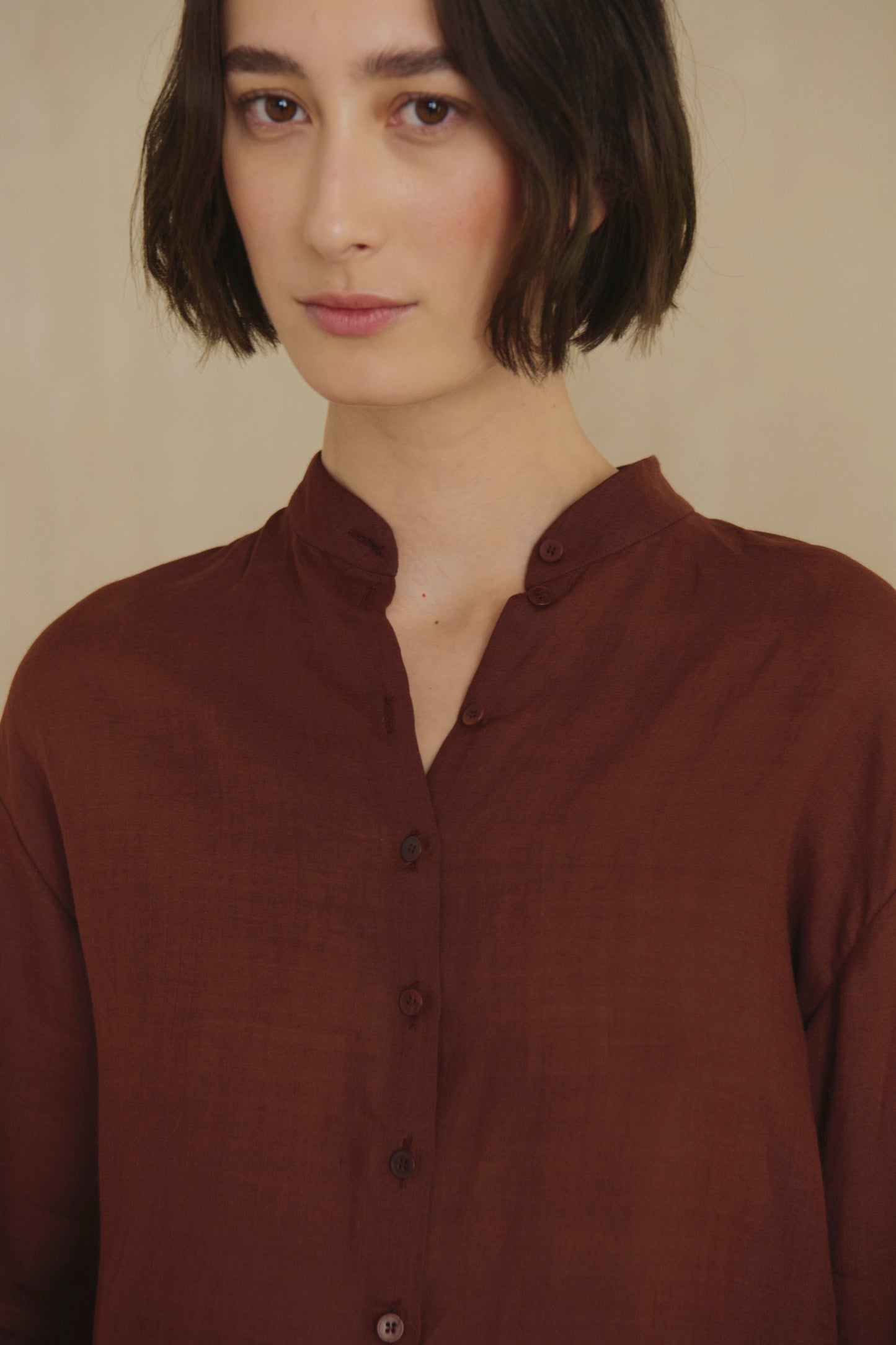 Raoul, toasted red ramie shirt