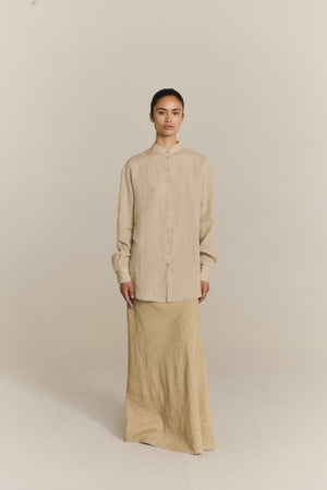 Odel, falda larga de lino y cupro beige oscuro