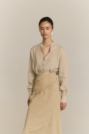 Odel, falda larga de lino y cupro beige oscuro