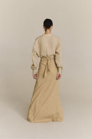 Odel, falda larga de lino y cupro beige oscuro
