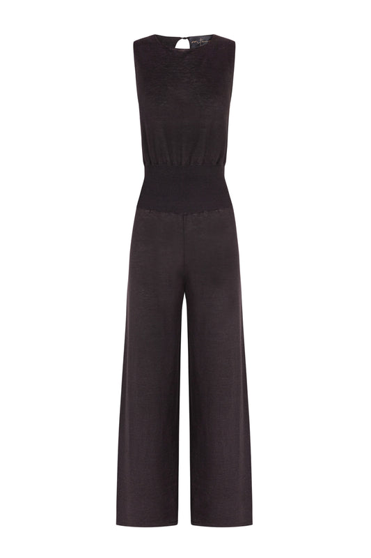 Rinen, jumpsuit in black linen knit