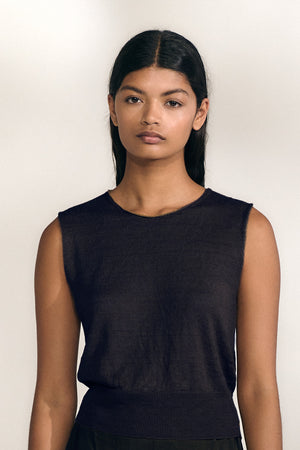 Rinen, chaleco de punto de lino azul marino oscuro