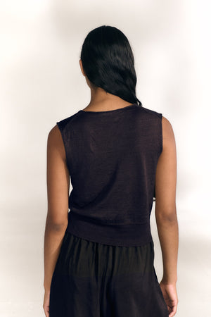 Rinen, chaleco de punto de lino azul marino oscuro