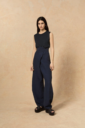 Arco, deep blue linen and cupro pants