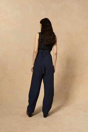 Arco, deep blue linen and cupro pants