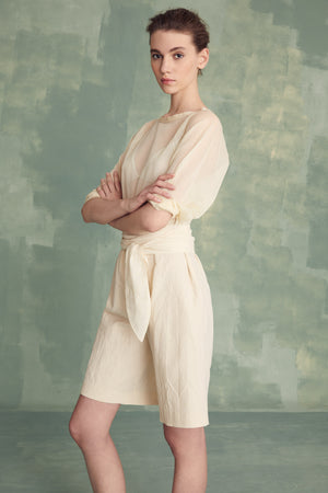 Gilda, pantalón corto en algodón, papel y lino