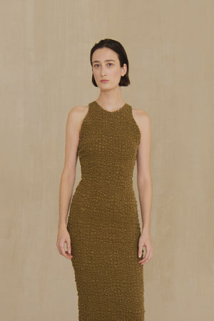 Sabine, khaki textured knit midi dress