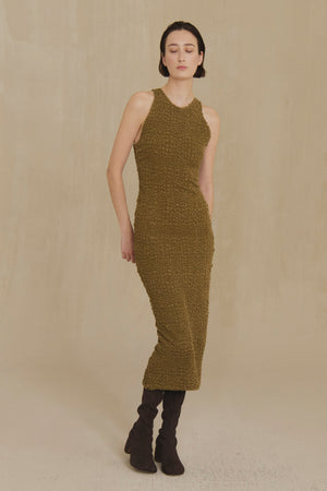 Sabine, khaki textured knit midi dress