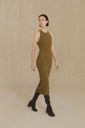 Sabine, khaki textured knit midi dress