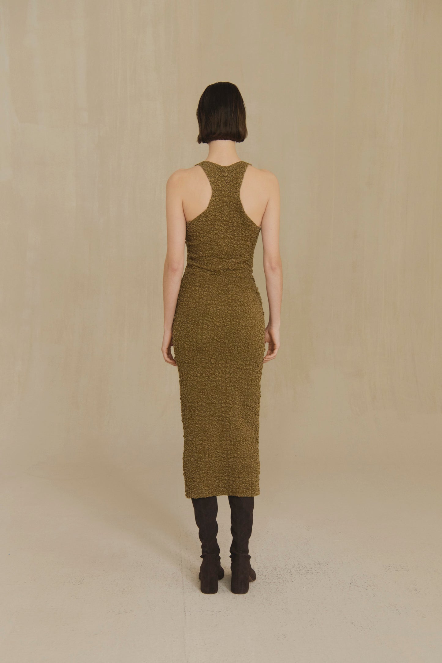 Sabine, khaki textured knit midi dress