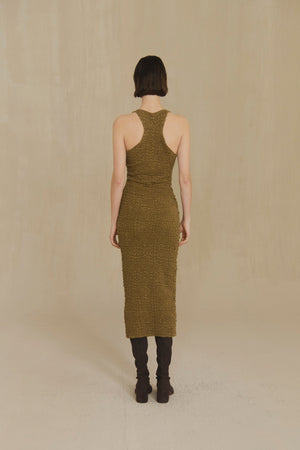 Sabine, khaki textured knit midi dress