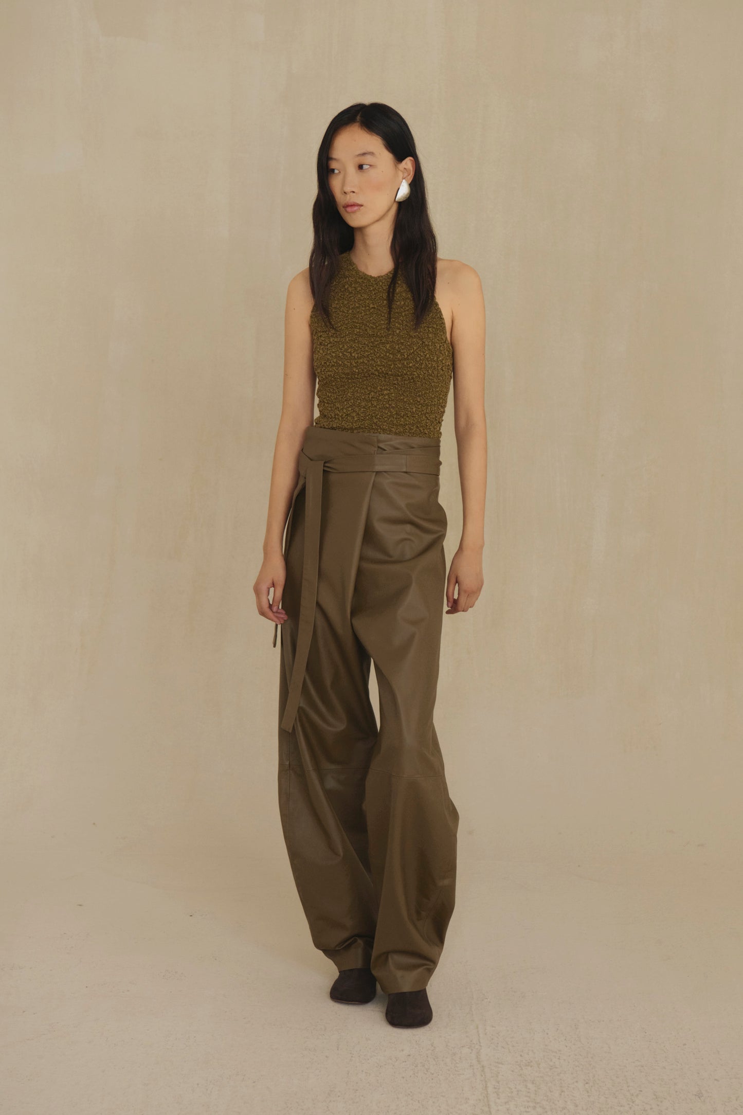 Lira leather, khaki leather trousers