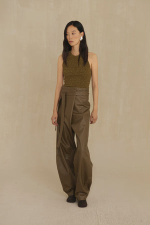 Lira leather, khaki leather trousers