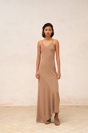 Sabrina, cocoa stretch silk dress