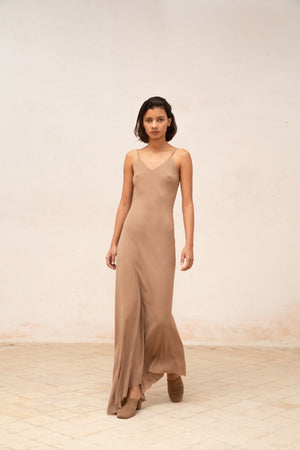 Sabrina, cocoa stretch silk dress