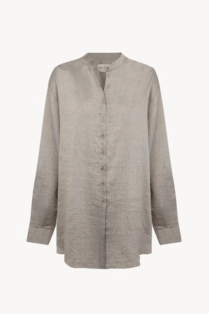 Sal, camisa oversize de lino de rayas gris plata