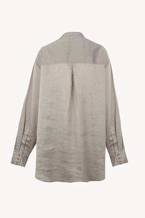 Sal, camisa oversize de lino de rayas gris plata