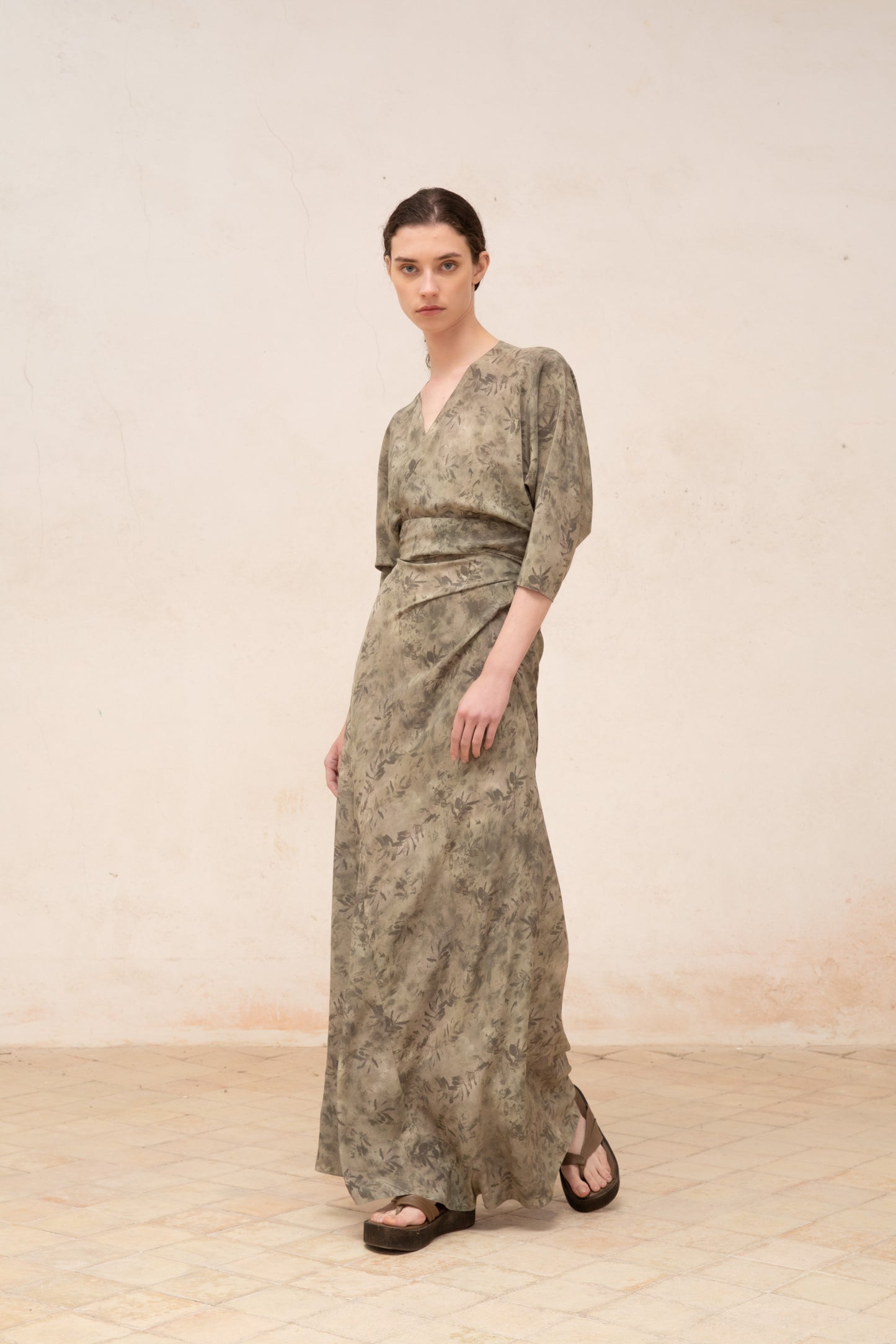 Salma, herba print silk dress