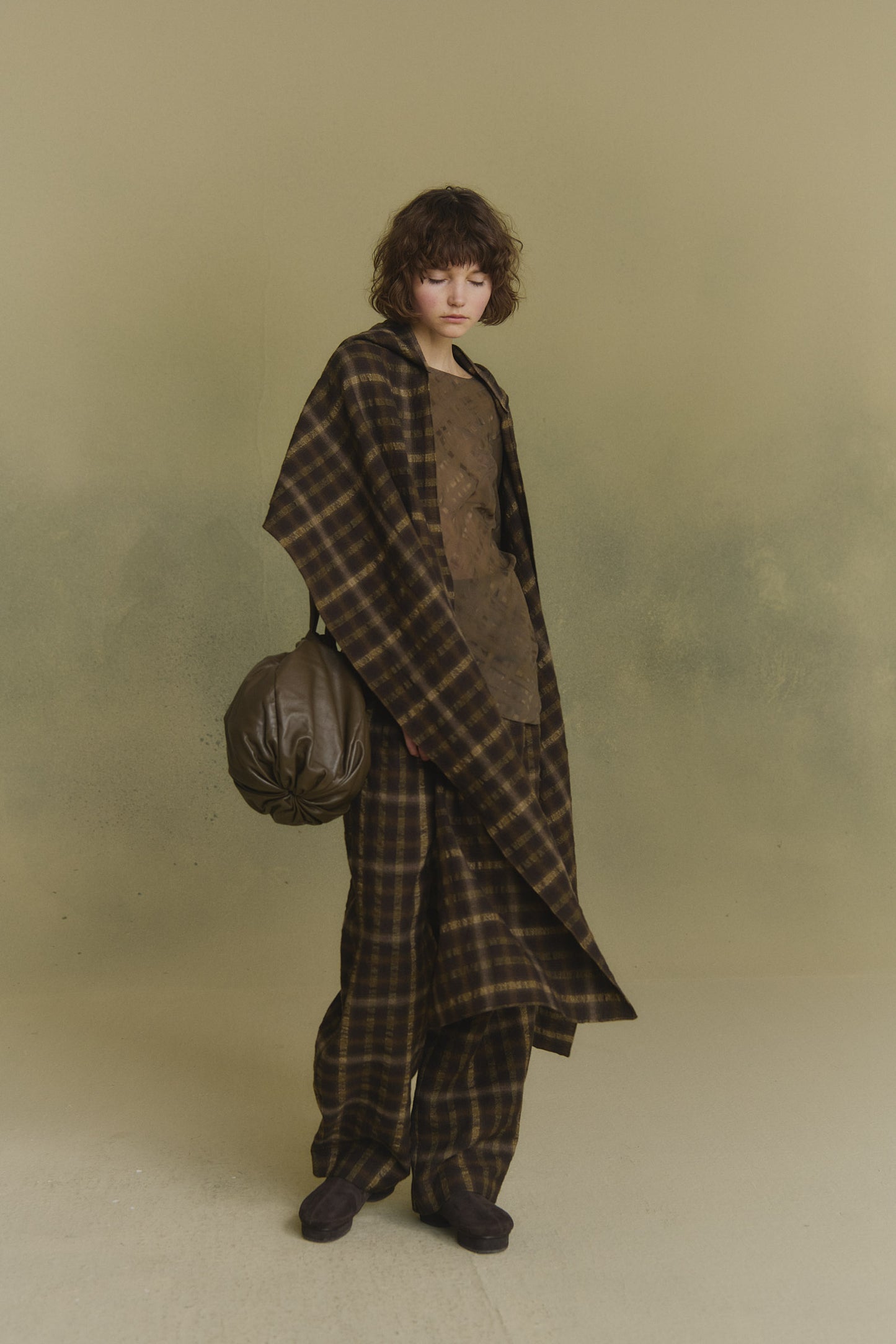 Salon, brown jacquard hooded scarf