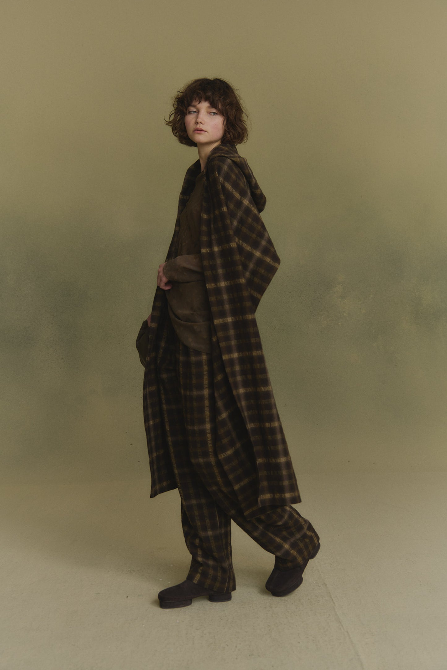 Salon, brown jacquard hooded scarf