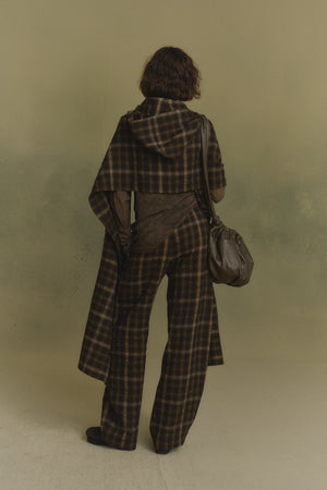 Salon, brown jacquard hooded scarf