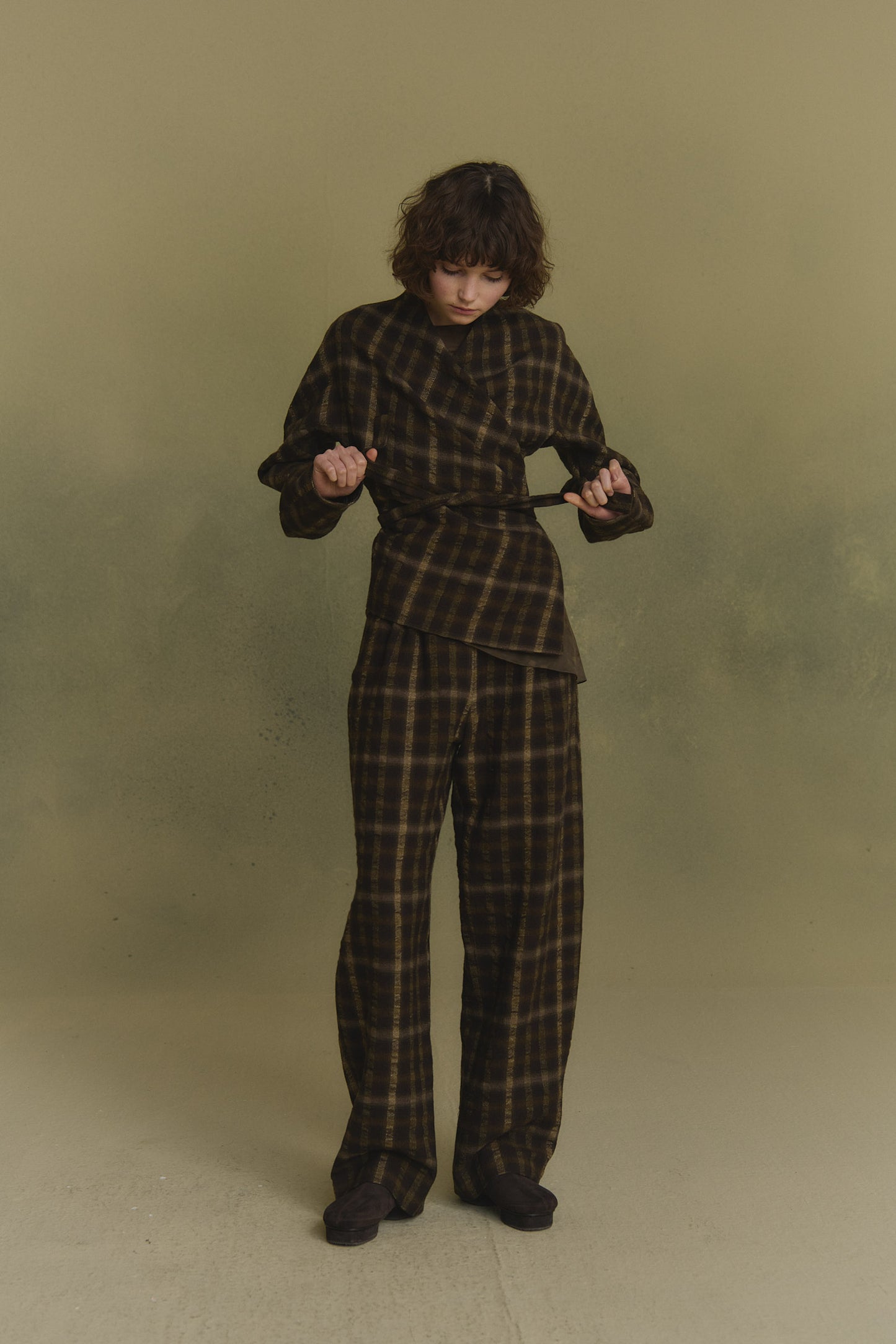 Salon, chaqueta a cuadros jacquard marron