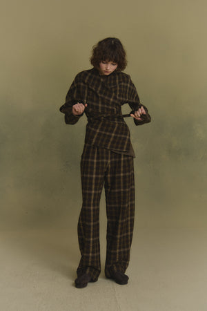 Salon, chaqueta a cuadros jacquard marron