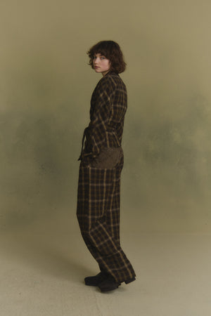 Salon, chaqueta a cuadros jacquard marron