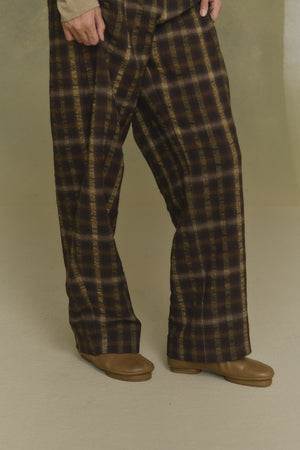 Salon, brown checked jacquard pants