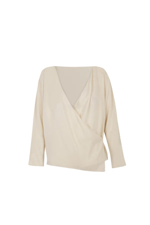 Sara, ecru silk wrap blouse