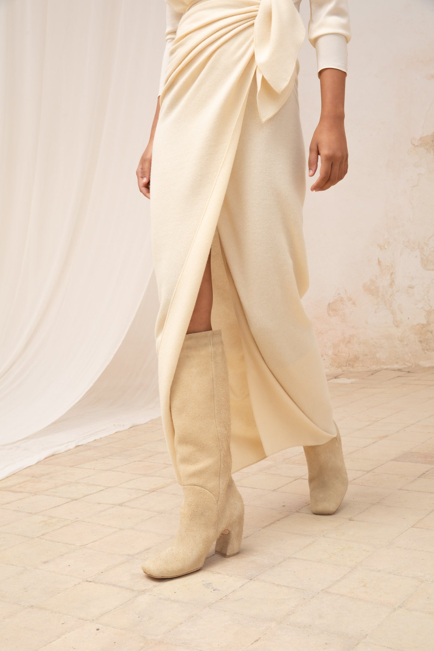 Jackie, ivory yak wool sarong skirt