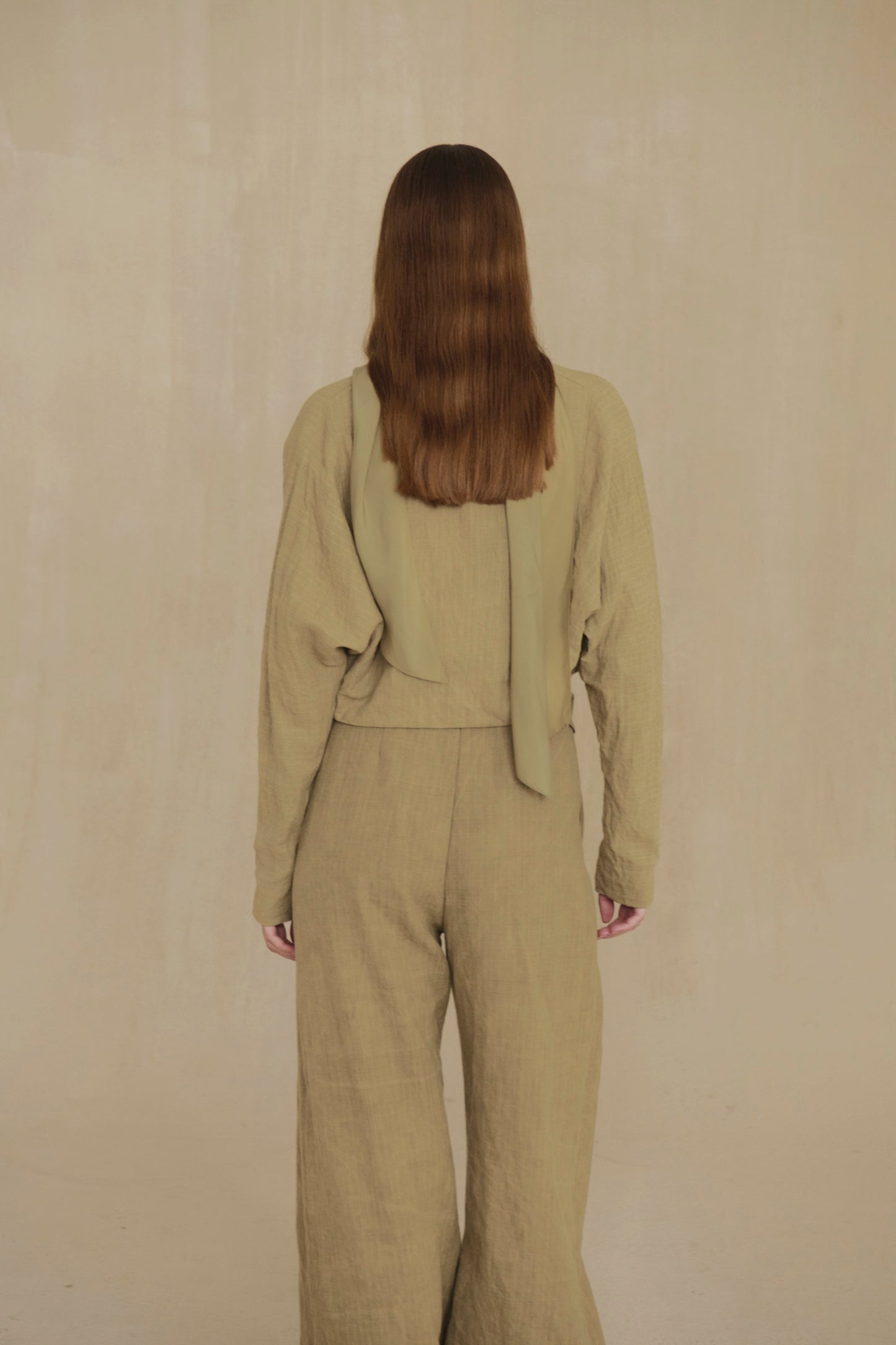 Ser, dark beige striped wool and linen short jacket