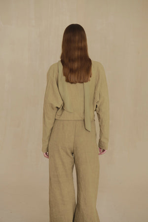 Ser, dark beige striped wool and linen short jacket
